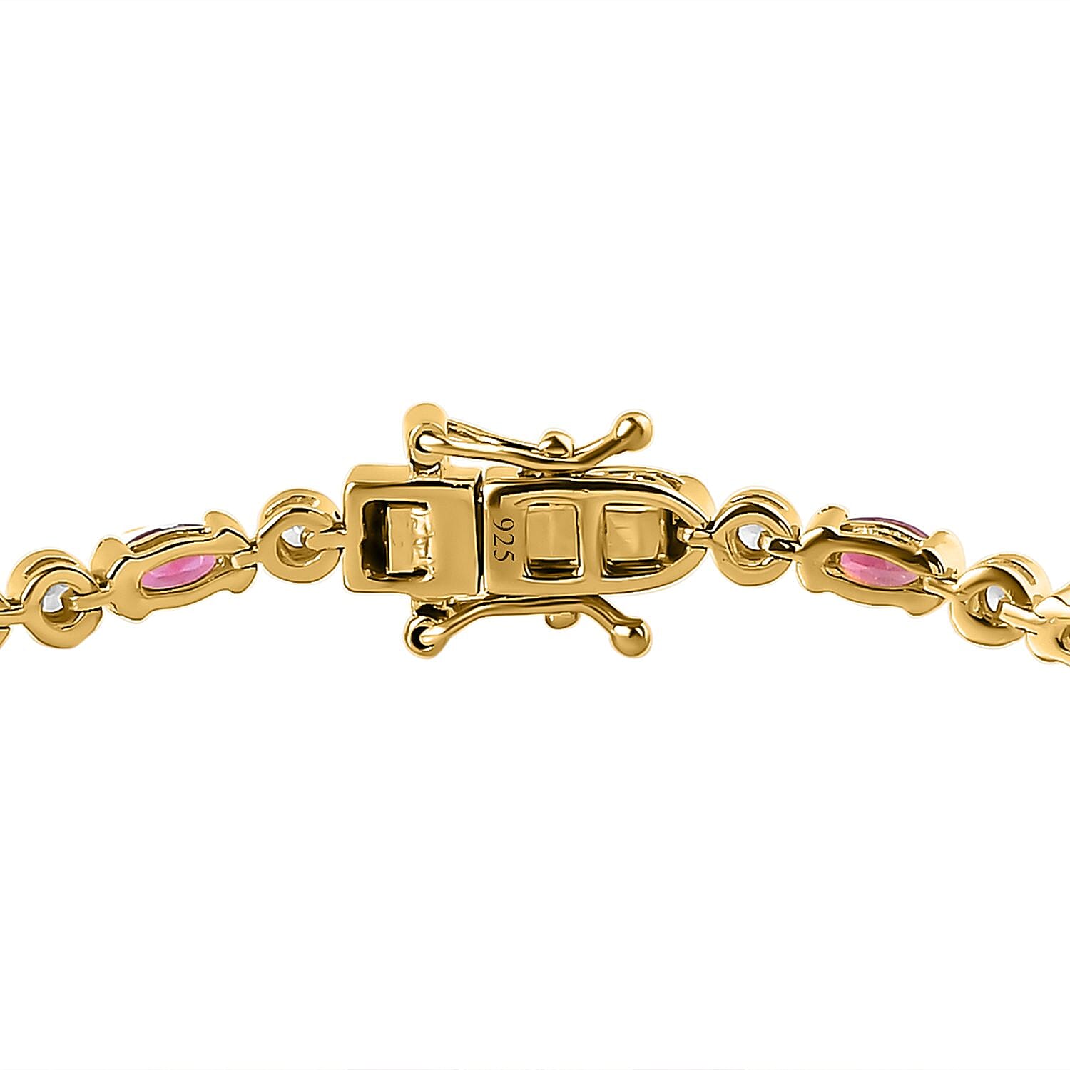 Rubellite and White Zircon 5.40 ctw Bracelet in 18K Vermeil Yellow Gold Over Sterling Silver (8.0 In)