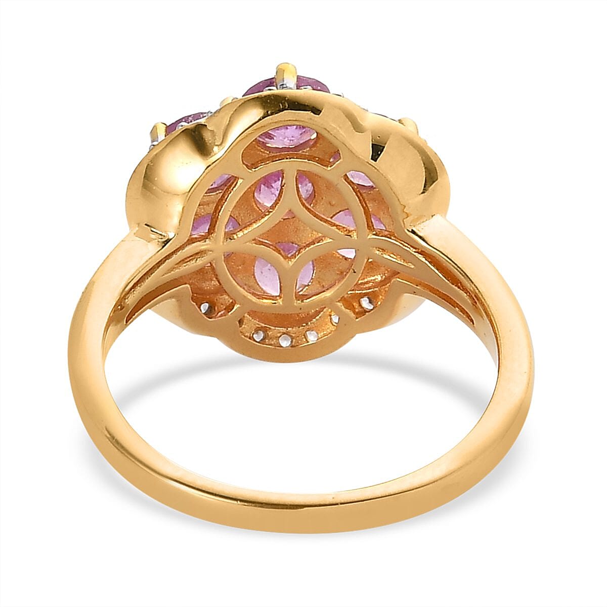 Ilakaka Hot Pink Sapphire and Natural White Zircon Cluster Ring in Vermeil Yellow Gold Over Sterling Silver (Size 6.0) 3.60 ctw image number 4
