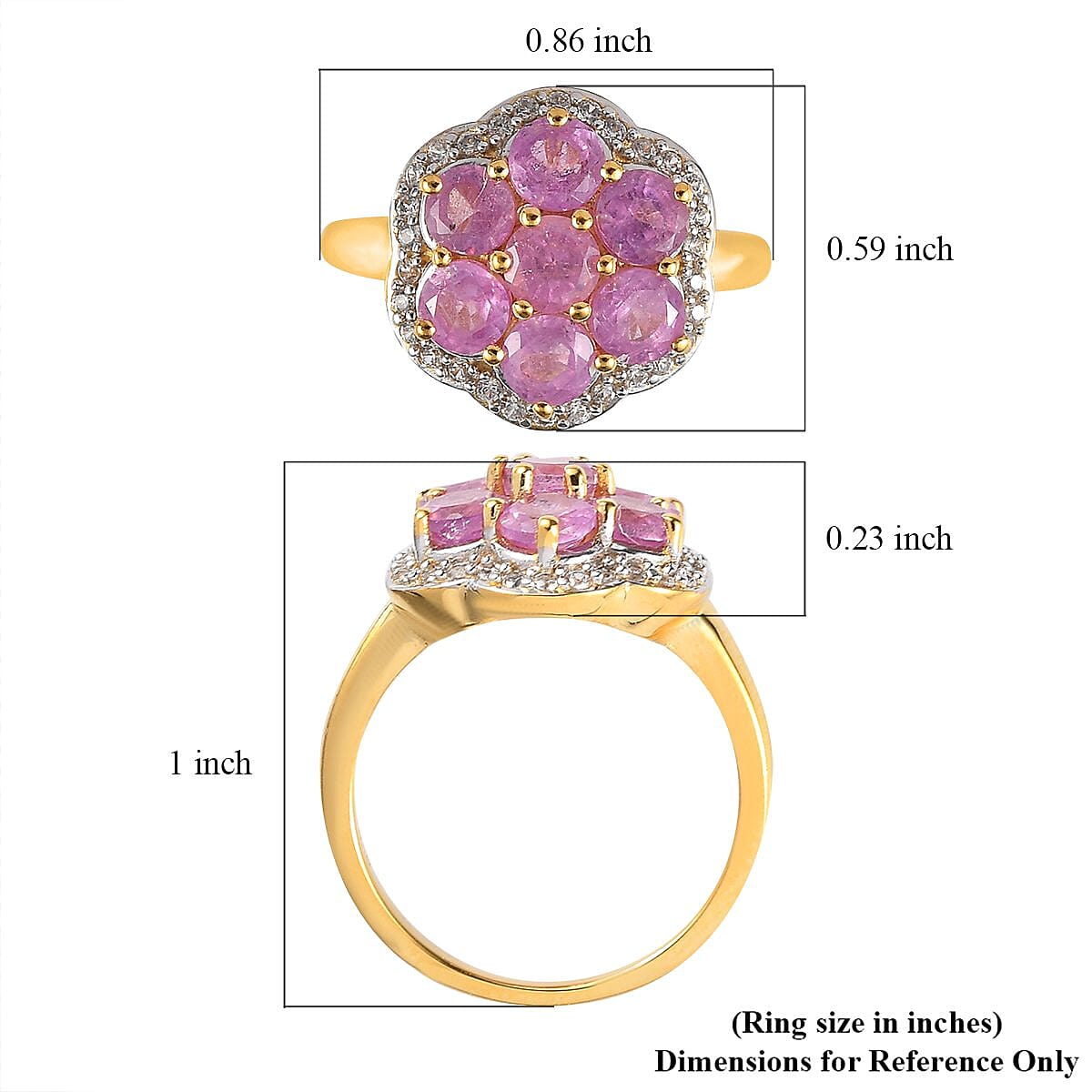 Ilakaka Hot Pink Sapphire and Natural White Zircon Cluster Ring in Vermeil Yellow Gold Over Sterling Silver (Size 6.0) 3.60 ctw image number 5