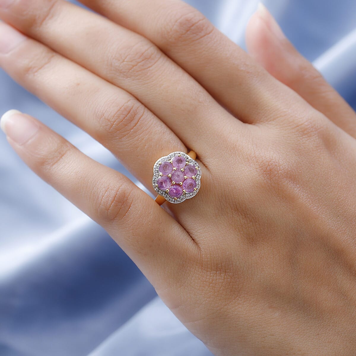 Ilakaka Hot Pink Sapphire (FF) and White Zircon Cluster Ring in Vermeil Yellow Gold Over Sterling Silver (Size 8.0) 3.60 ctw image number 2