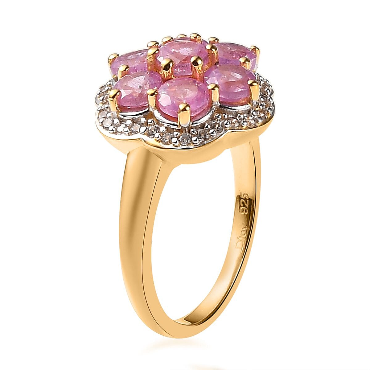 Ilakaka Hot Pink Sapphire (FF) and White Zircon Cluster Ring in Vermeil Yellow Gold Over Sterling Silver (Size 8.0) 3.60 ctw image number 3