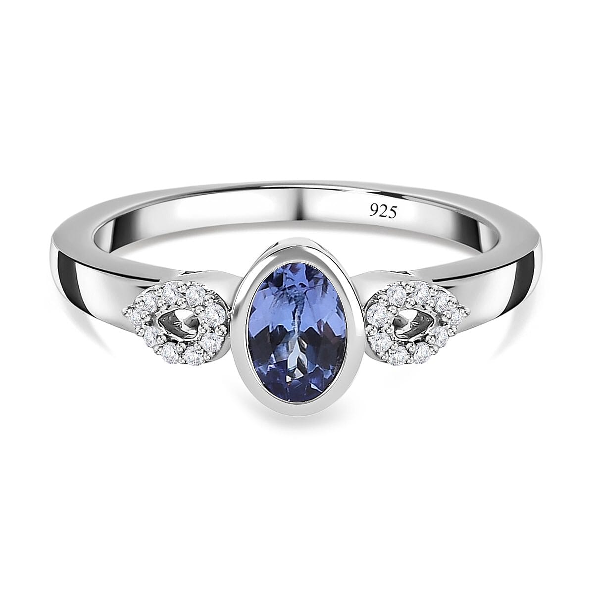 Tanzanite and White Zircon 0.65 ctw Ring in Platinum Over Sterling Silver (Size 10.0)