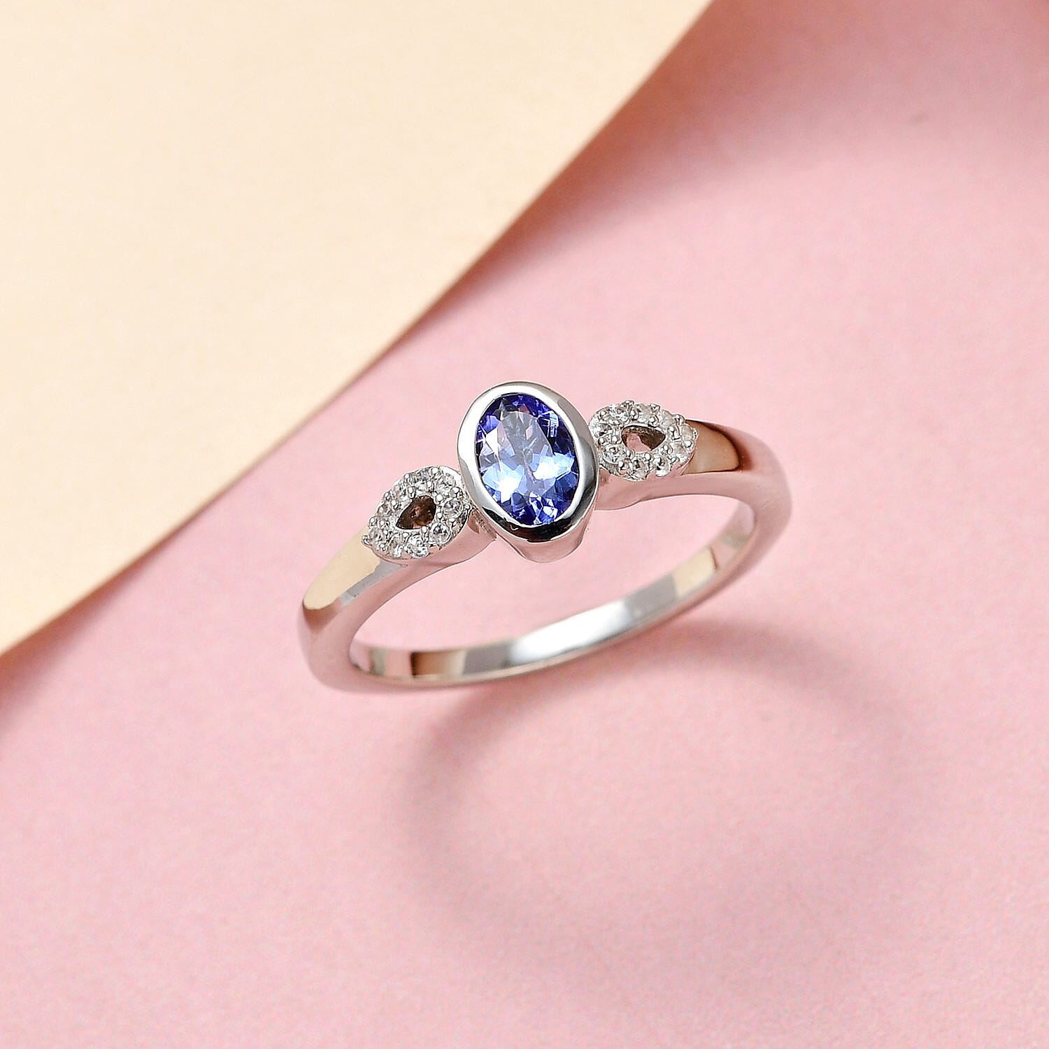 Tanzanite and White Zircon 0.65 ctw Ring in Platinum Over Sterling Silver (Size 10.0)