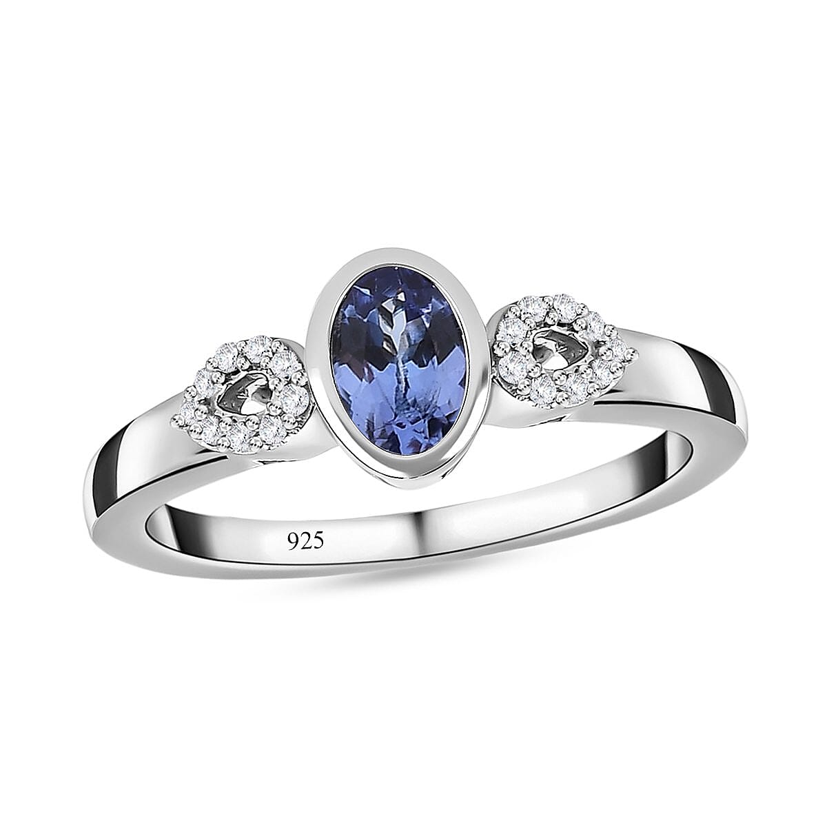 Tanzanite and White Zircon 0.65 ctw Ring in Platinum Over Sterling Silver (Size 11.5)
