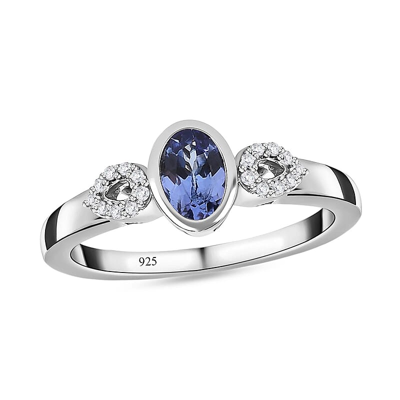 Tanzanite and White Zircon 0.65 ctw Ring in Platinum Over Sterling Silver (Size 11.5)