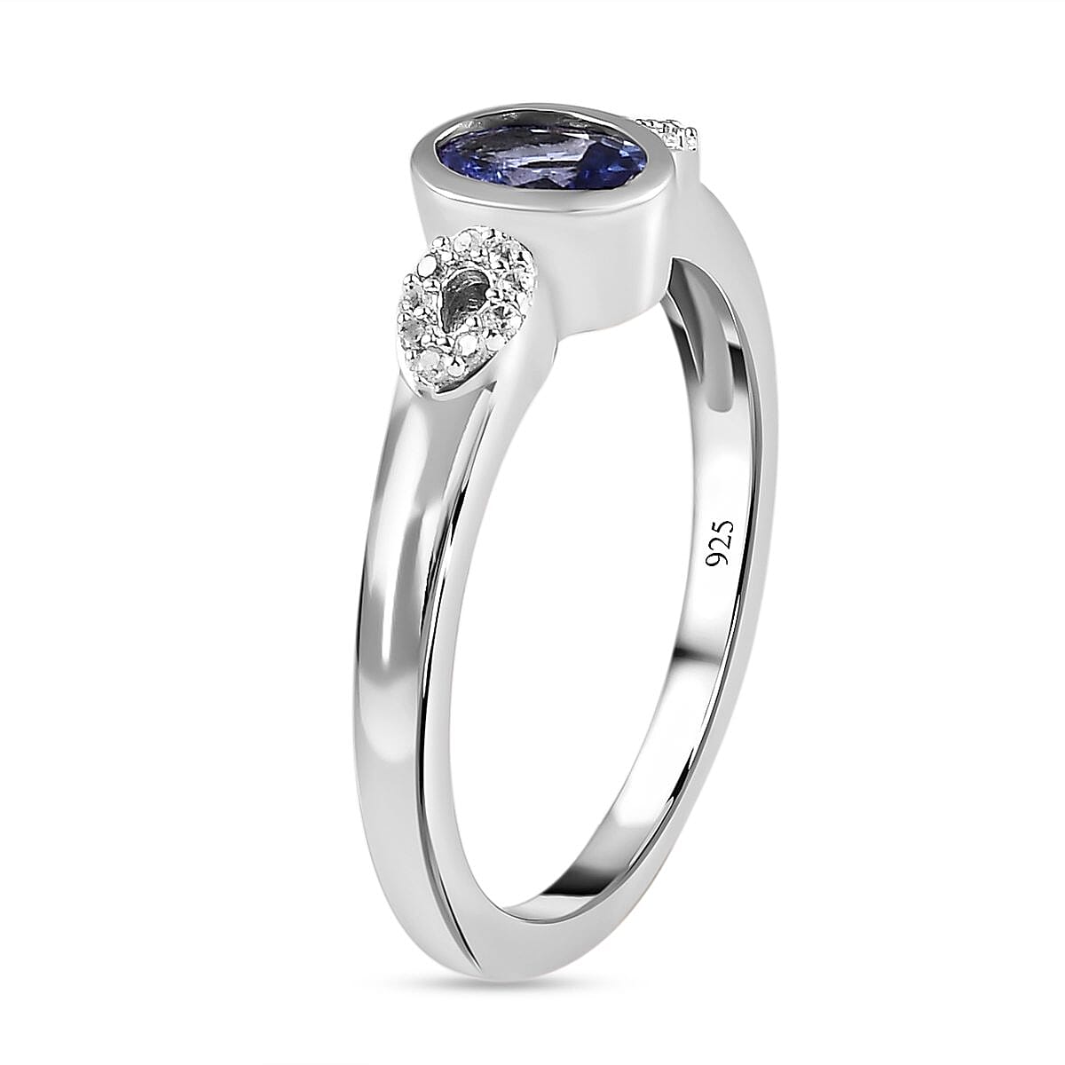Tanzanite and White Zircon 0.65 ctw Ring in Platinum Over Sterling Silver (Size 11.5)
