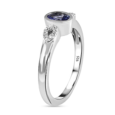 Tanzanite and White Zircon 0.65 ctw Ring in Platinum Over Sterling Silver (Size 11.5)