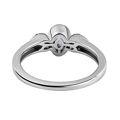 Tanzanite and White Zircon 0.65 ctw Ring in Platinum Over Sterling Silver (Size 11.5)