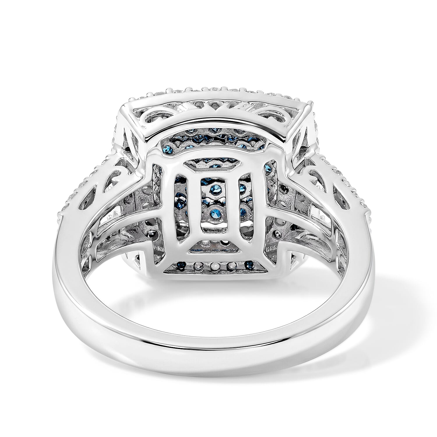 Blue and White Diamond 0.99 ctw Ring in Platinum Over Sterling Silver (Size 5.5)