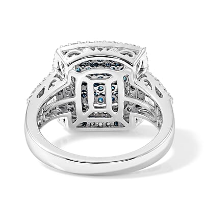 Blue and White Diamond 0.99 ctw Ring in Platinum Over Sterling Silver (Size 5.5)