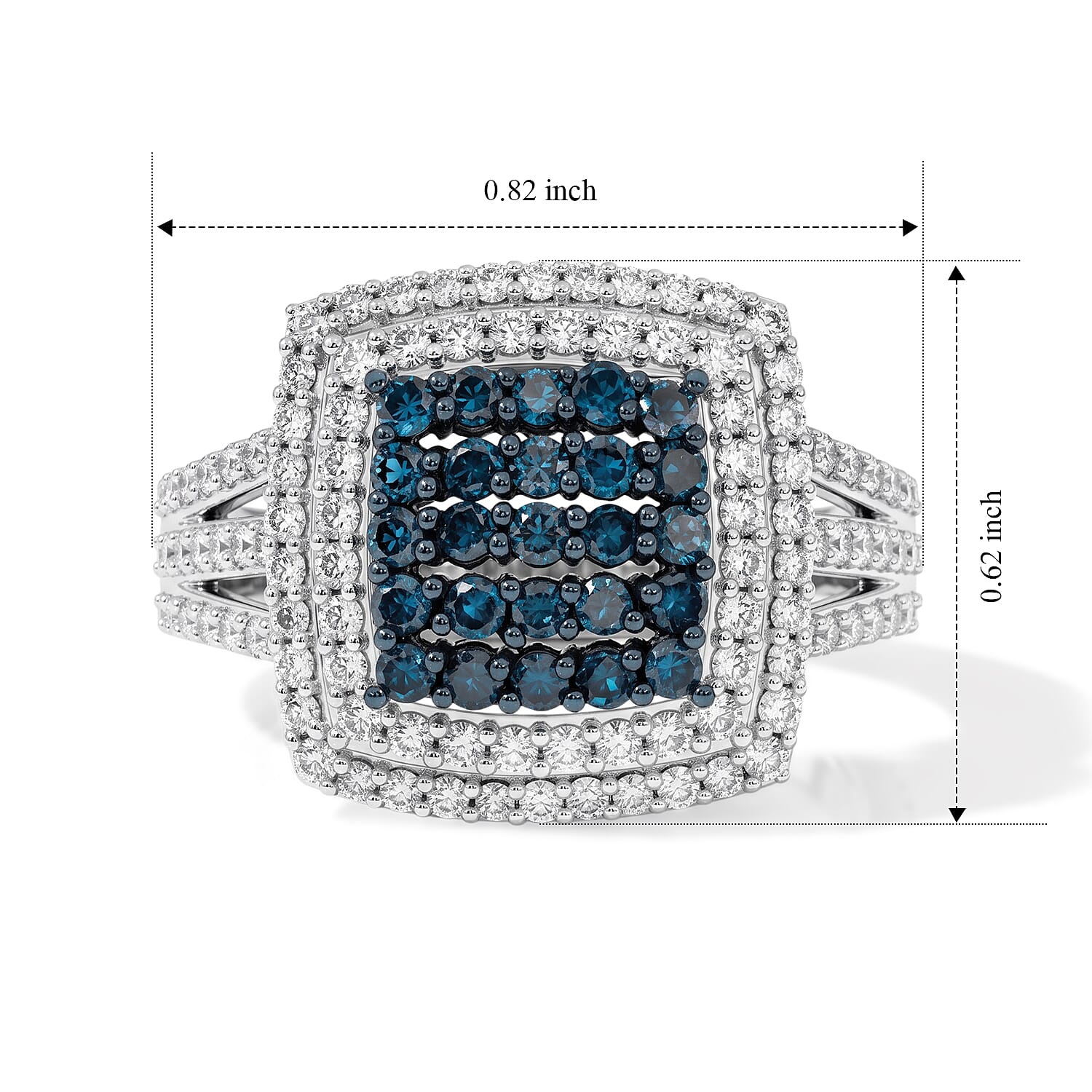 Blue and White Diamond 0.99 ctw Ring in Platinum Over Sterling Silver (Size 5.5)