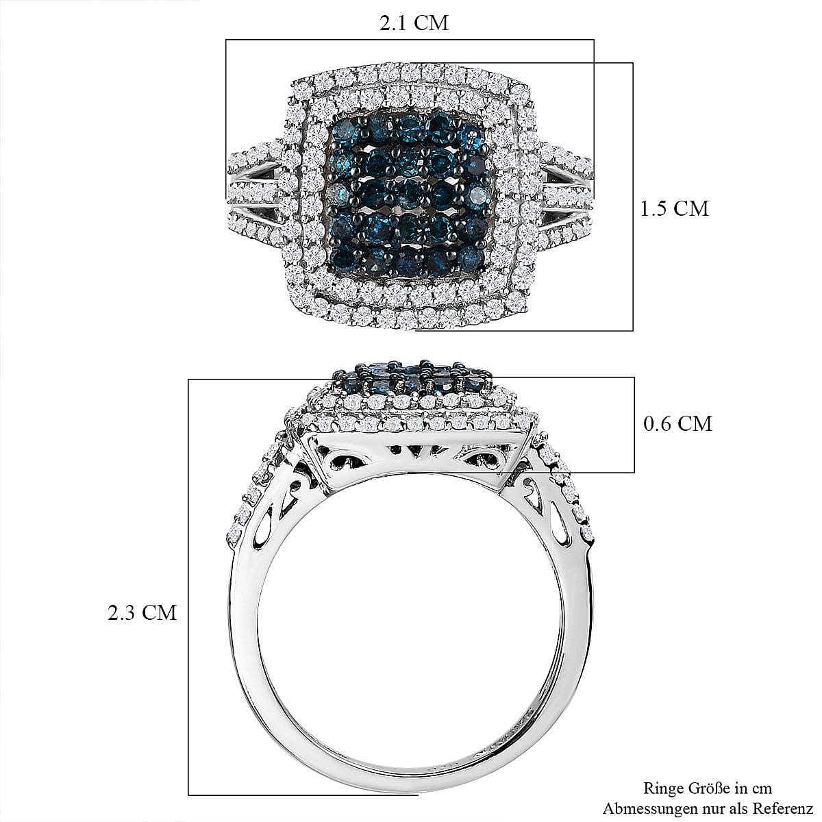Blue and White Diamond 0.99 ctw Ring in Platinum Over Sterling Silver (Size 5.5)
