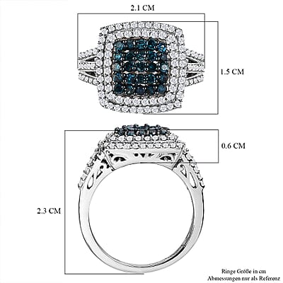 Blue and White Diamond 0.99 ctw Ring in Platinum Over Sterling Silver (Size 5.5)
