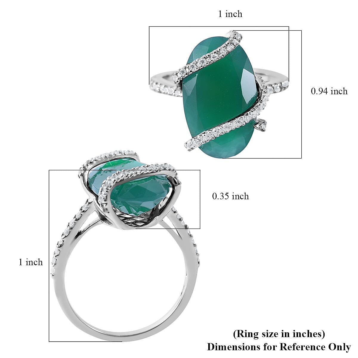 Verde Onyx, Natural White Zircon Ring in Platinum Over Sterling Silver (Size 6.0) 10.90 ctw