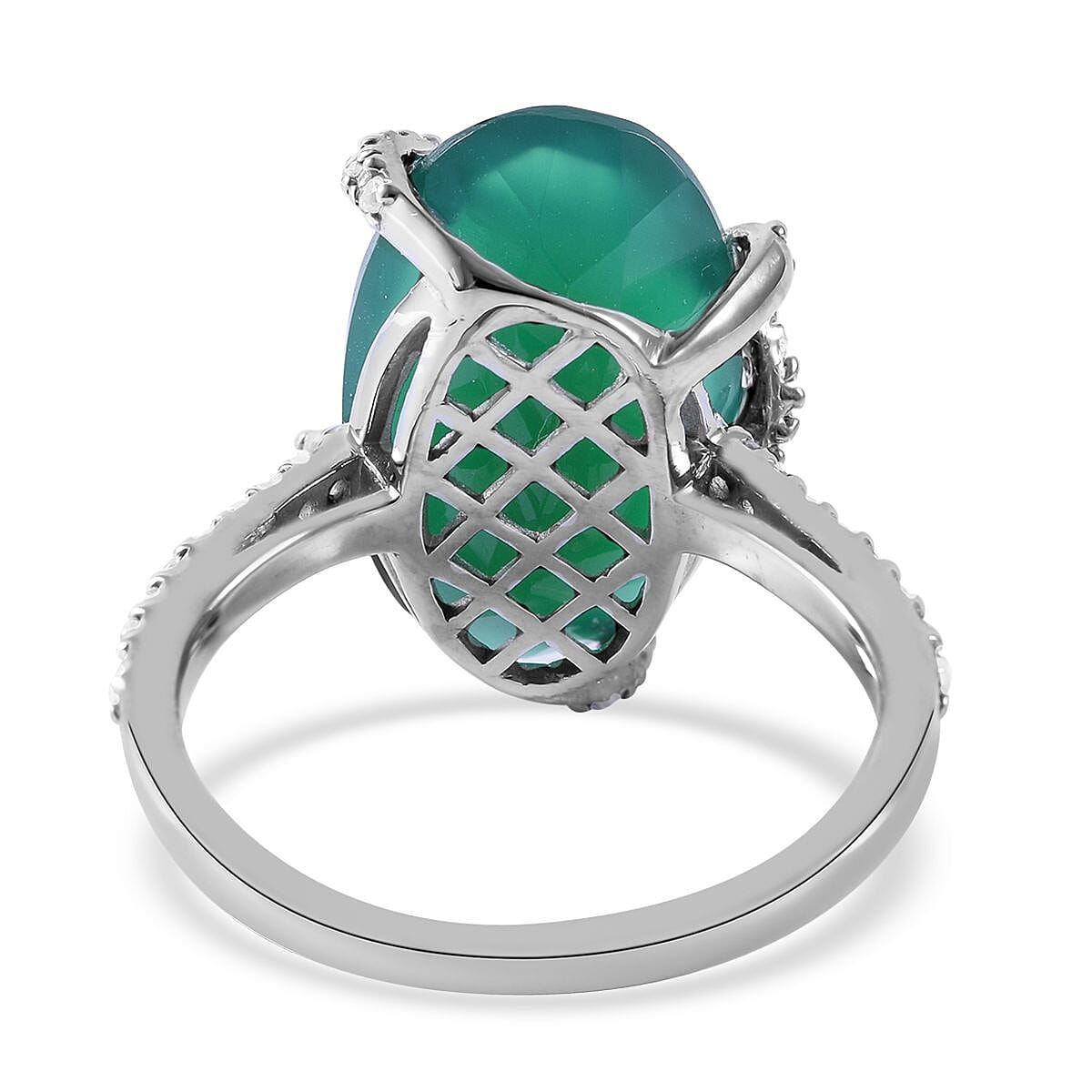 Verde Onyx and Natural White Zircon Ring in Platinum Over Sterling Silver (Size 9.0) 10.90 ctw image number 3