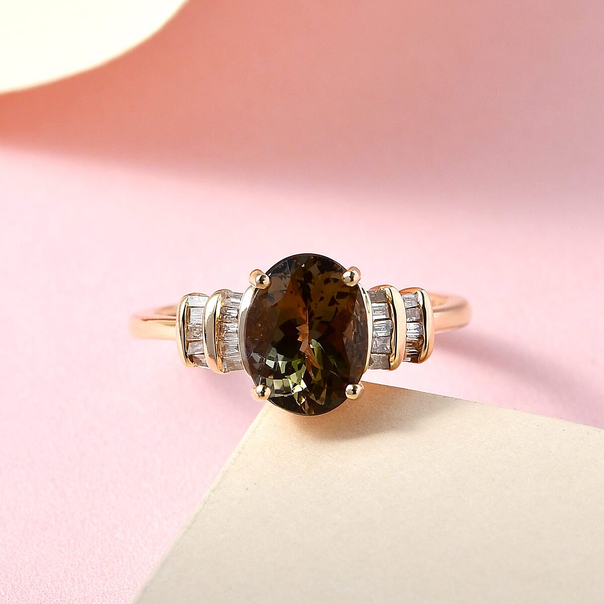 Doorbuster LUXORO 14K Yellow Gold Premium Natural Golden Tanzanite and G-H I3 Diamond Ring 2.40 Grams 2.10 ctw image number 1