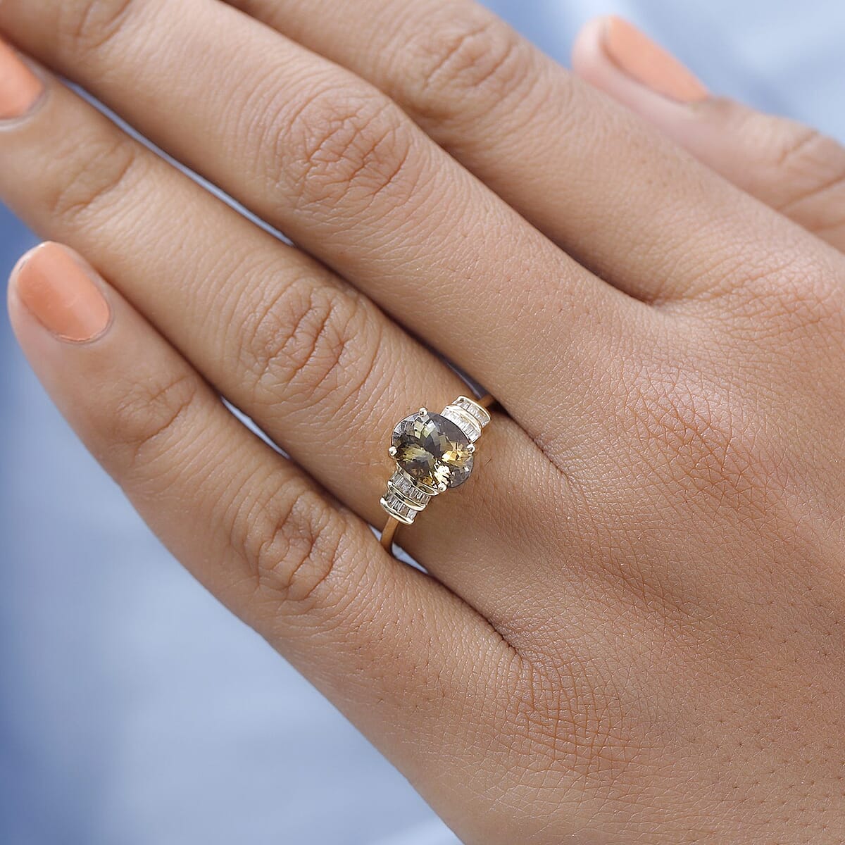 Doorbuster LUXORO 14K Yellow Gold Premium Natural Golden Tanzanite and G-H I3 Diamond Ring 2.40 Grams 2.10 ctw image number 2