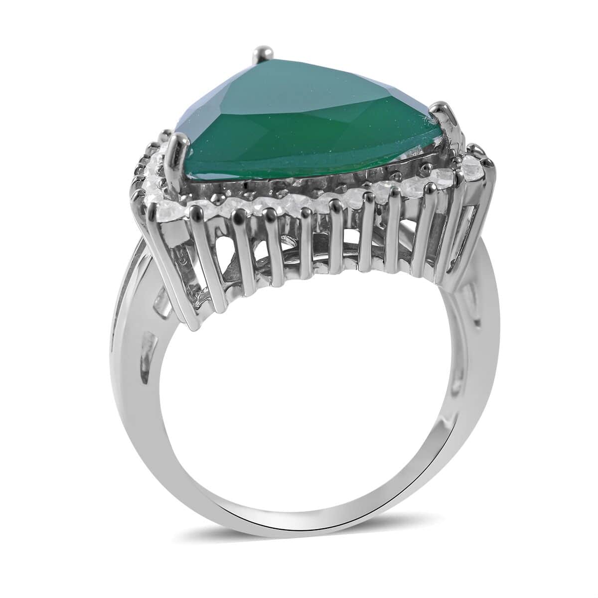 Verde Onyx and Natural White Zircon Split Shank Ring in Platinum Over Sterling Silver 9.20 ctw image number 0