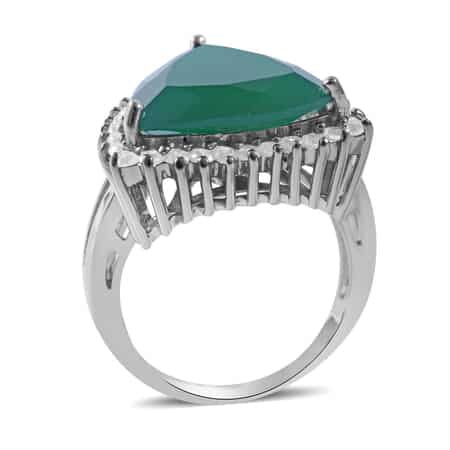 Verde Onyx and Natural White Zircon Split Shank Ring in Platinum Over Sterling Silver (Size 10.0) 9.20 ctw image number 0