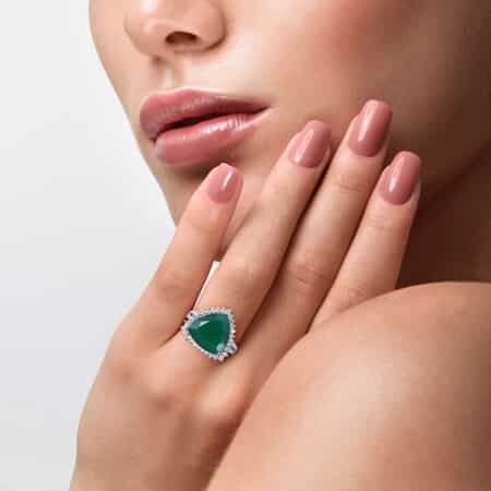 Verde Onyx and Natural White Zircon Split Shank Ring in Platinum Over Sterling Silver (Size 10.0) 9.20 ctw image number 1