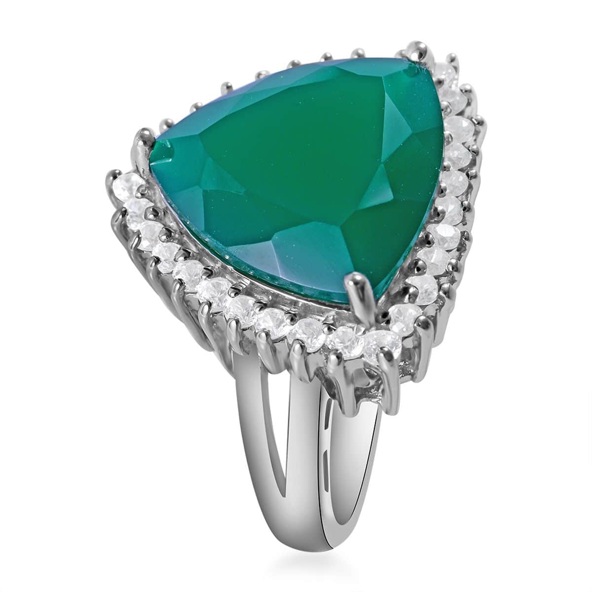 Verde Onyx and Natural White Zircon Split Shank Ring in Platinum Over Sterling Silver 9.20 ctw image number 2
