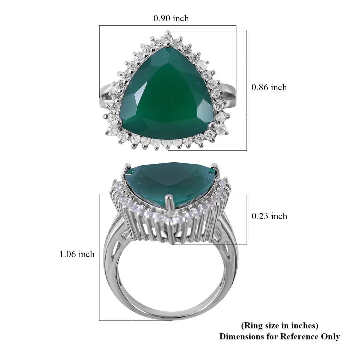 Verde Onyx and Natural White Zircon Split Shank Ring in Platinum Over Sterling Silver 9.20 ctw image number 4