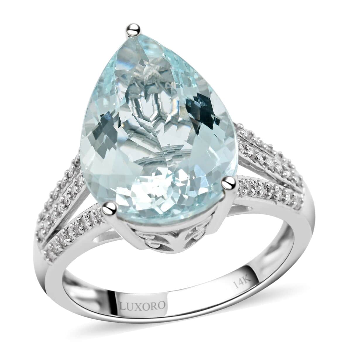 Luxoro 14K White Gold Premium Mangoro Aquamarine and G-H I2 Diamond Ring (Size 10.0) 4.50 ctw image number 0