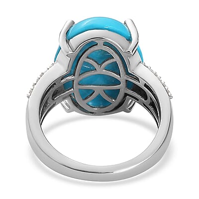 Sleeping Beauty Turquoise, Natural Champagne and White Diamond Ring in Platinum Over Sterling Silver (Size 10.0) 9.50 ctw