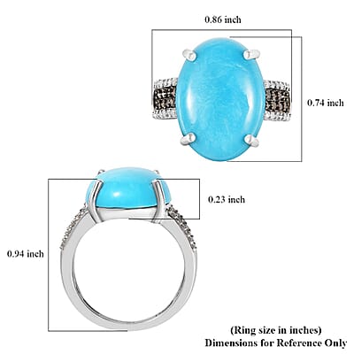 Sleeping Beauty Turquoise, Natural Champagne and White Diamond Ring in Platinum Over Sterling Silver (Size 10.0) 9.50 ctw