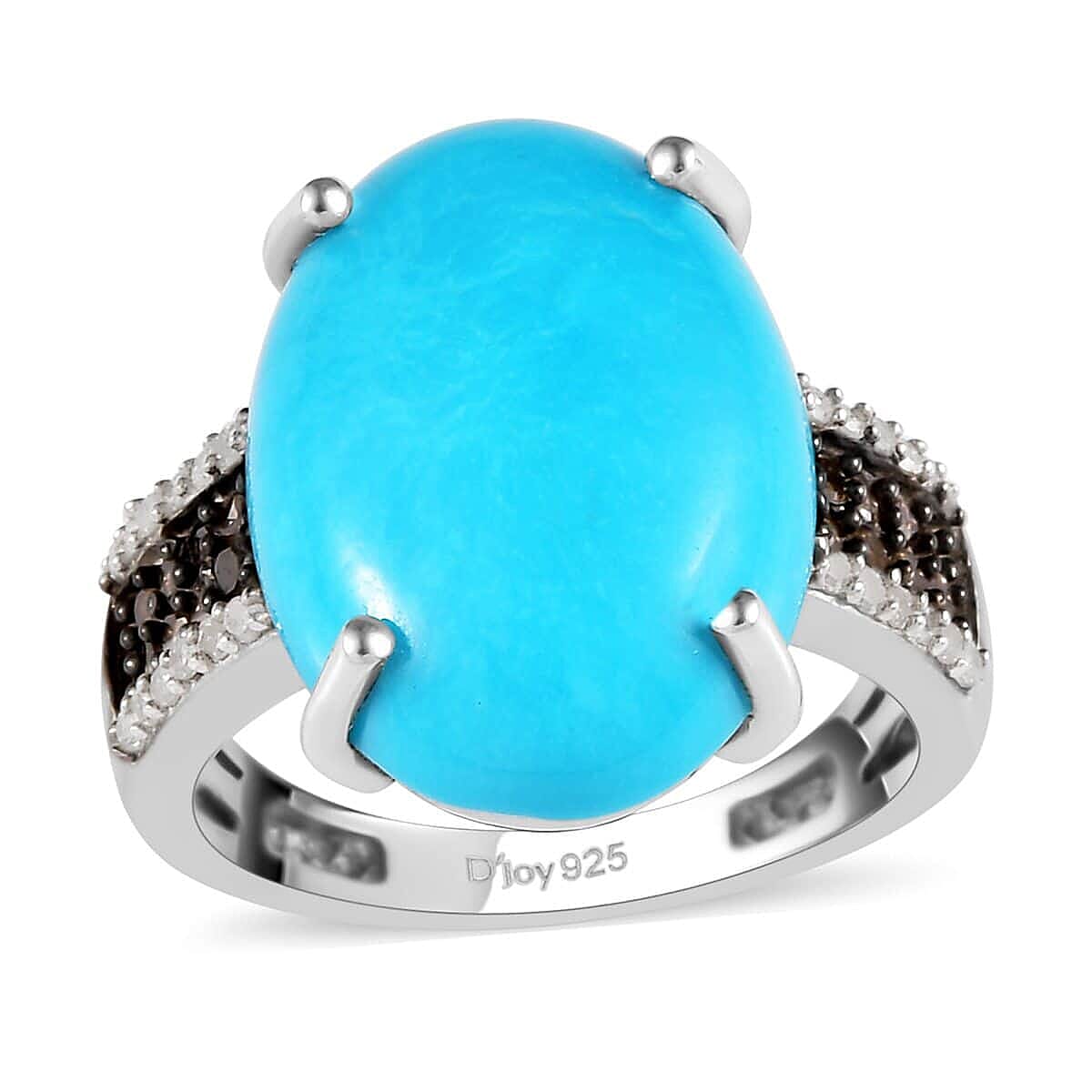 Sleeping Beauty Turquoise, Natural Champagne and White Diamond Ring in Platinum Over Sterling Silver (Size 6.0) 9.50 ctw image number 0