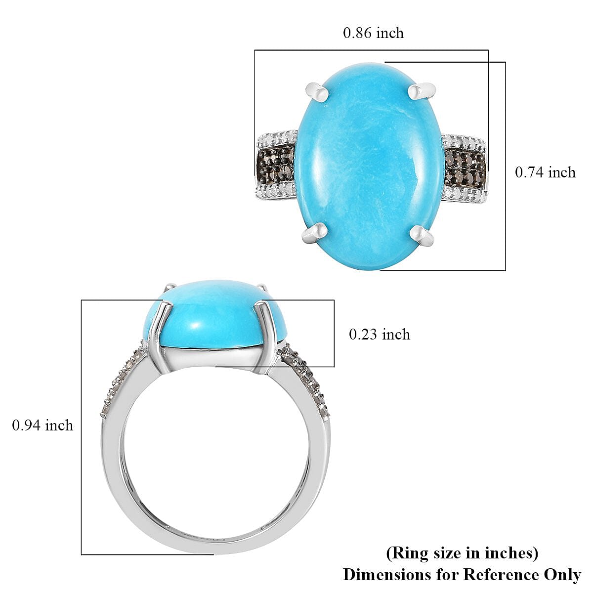Sleeping Beauty Turquoise, Natural Champagne and White Diamond Ring in Platinum Over Sterling Silver (Size 6.0) 9.50 ctw image number 5