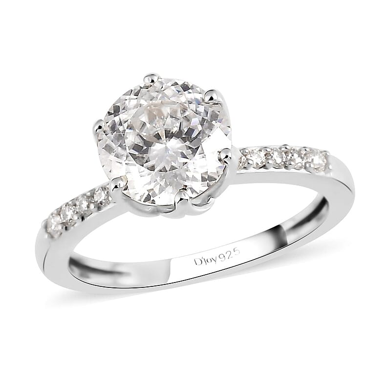 120 Facet Moissanite Ring in Platinum Over Sterling Silver (Size 10.0) 2.00 ctw
