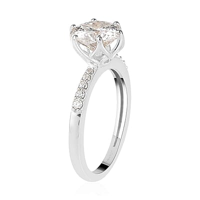 120 Facet Moissanite Ring in Platinum Over Sterling Silver (Size 10.0) 2.00 ctw