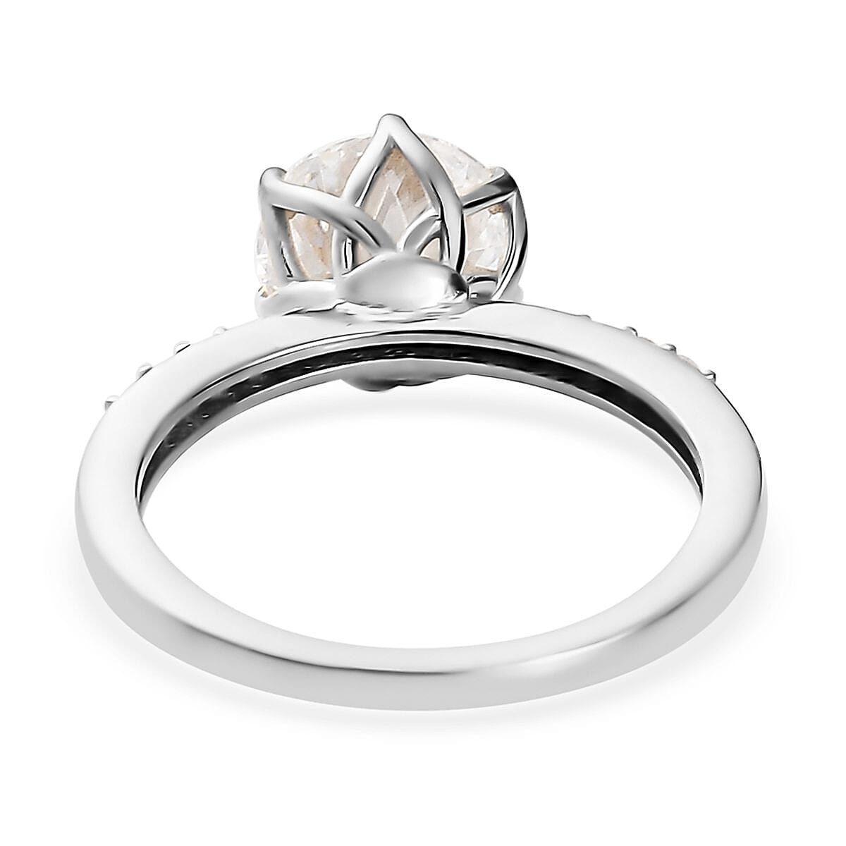 120 Facet Moissanite Ring in Platinum Over Sterling Silver (Size 10.0) 2.00 ctw
