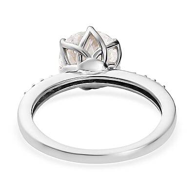 120 Facet Moissanite Ring in Platinum Over Sterling Silver (Size 10.0) 2.00 ctw