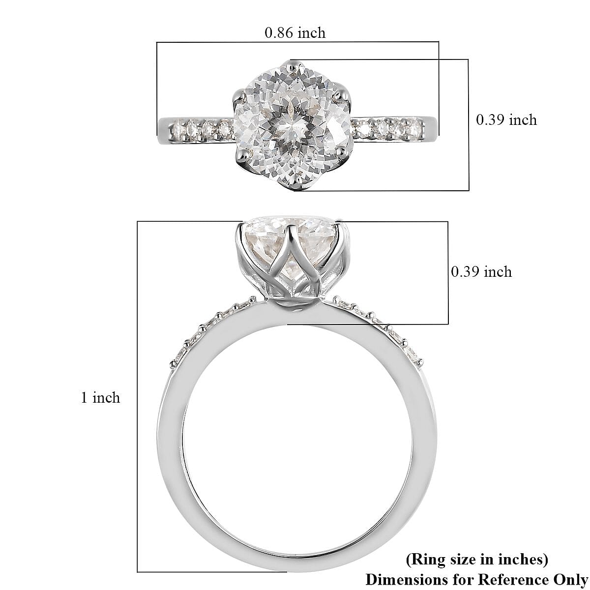 120 Facet Moissanite Ring in Platinum Over Sterling Silver (Size 10.0) 2.00 ctw