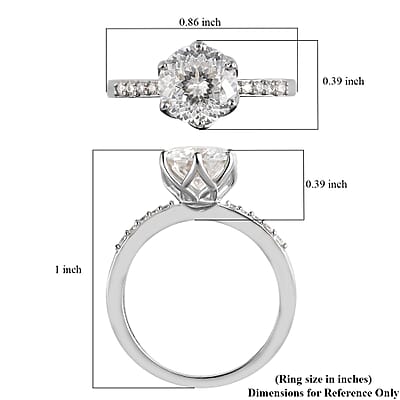 120 Facet Moissanite Ring in Platinum Over Sterling Silver (Size 10.0) 2.00 ctw