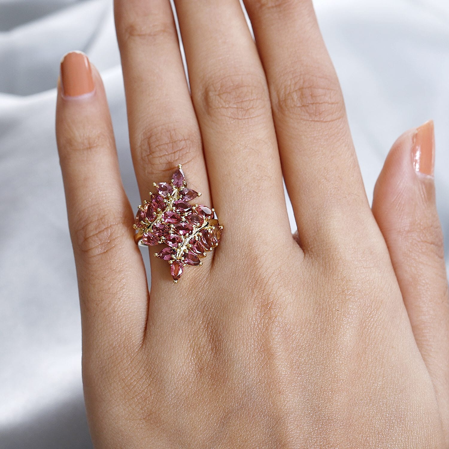 Blush Tourmaline Bypass Ring in Vermeil Yellow Gold Over Sterling Silver (Size 7.0) 3.90 ctw