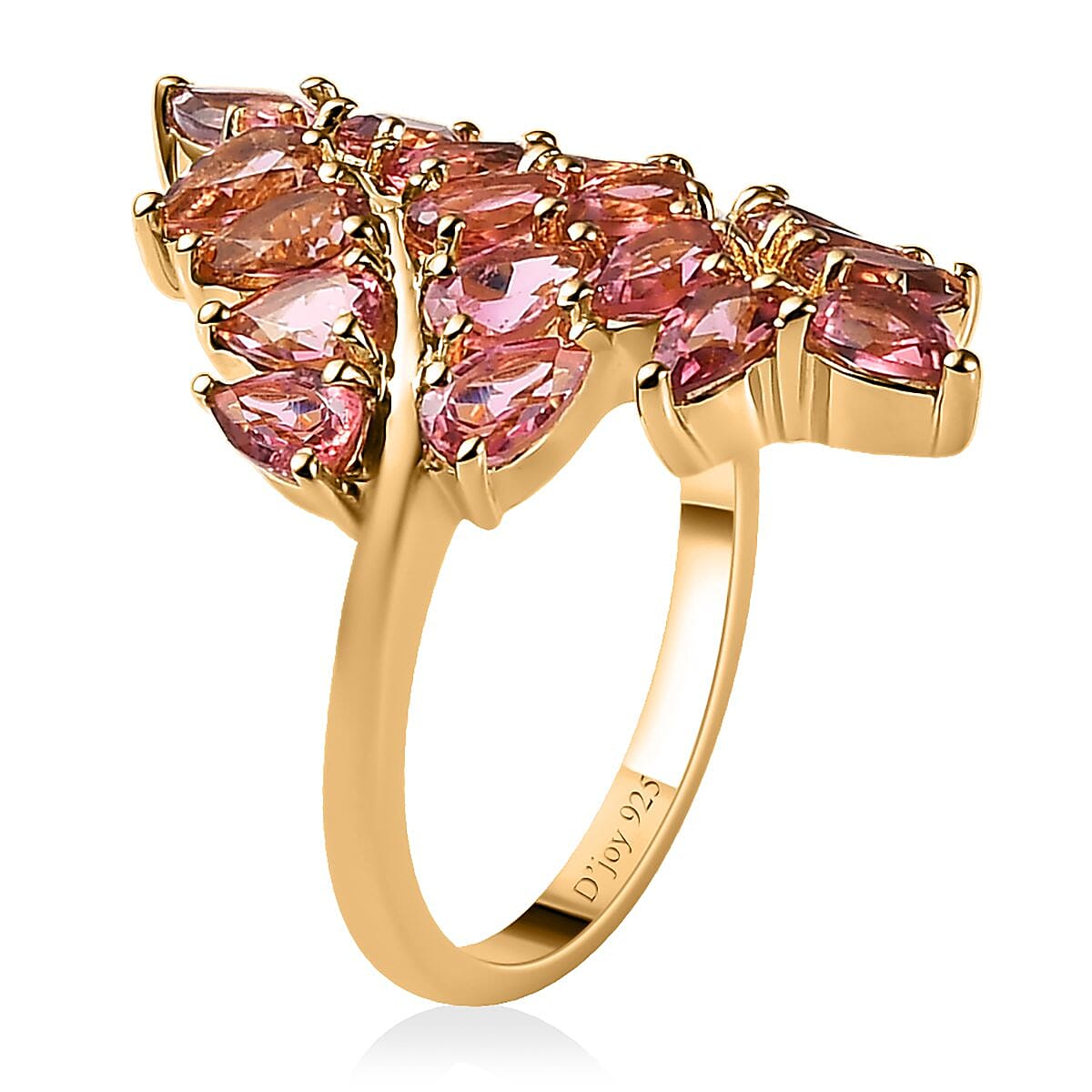 Blush Tourmaline Bypass Ring in Vermeil Yellow Gold Over Sterling Silver (Size 7.0) 3.90 ctw
