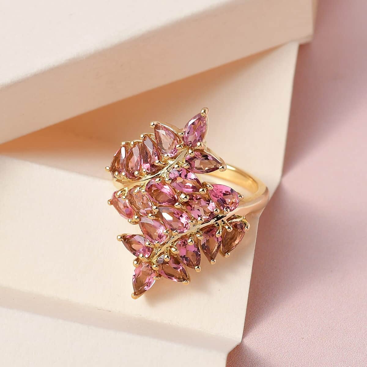 Blush Tourmaline Bypass Ring in Vermeil Yellow Gold Over Sterling Silver (Size 8.0) 3.90 ctw image number 1