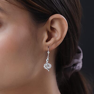 Brazilian Emerald and White Zircon Snake Earrings in Platinum Over Sterling Silver 1.70 ctw