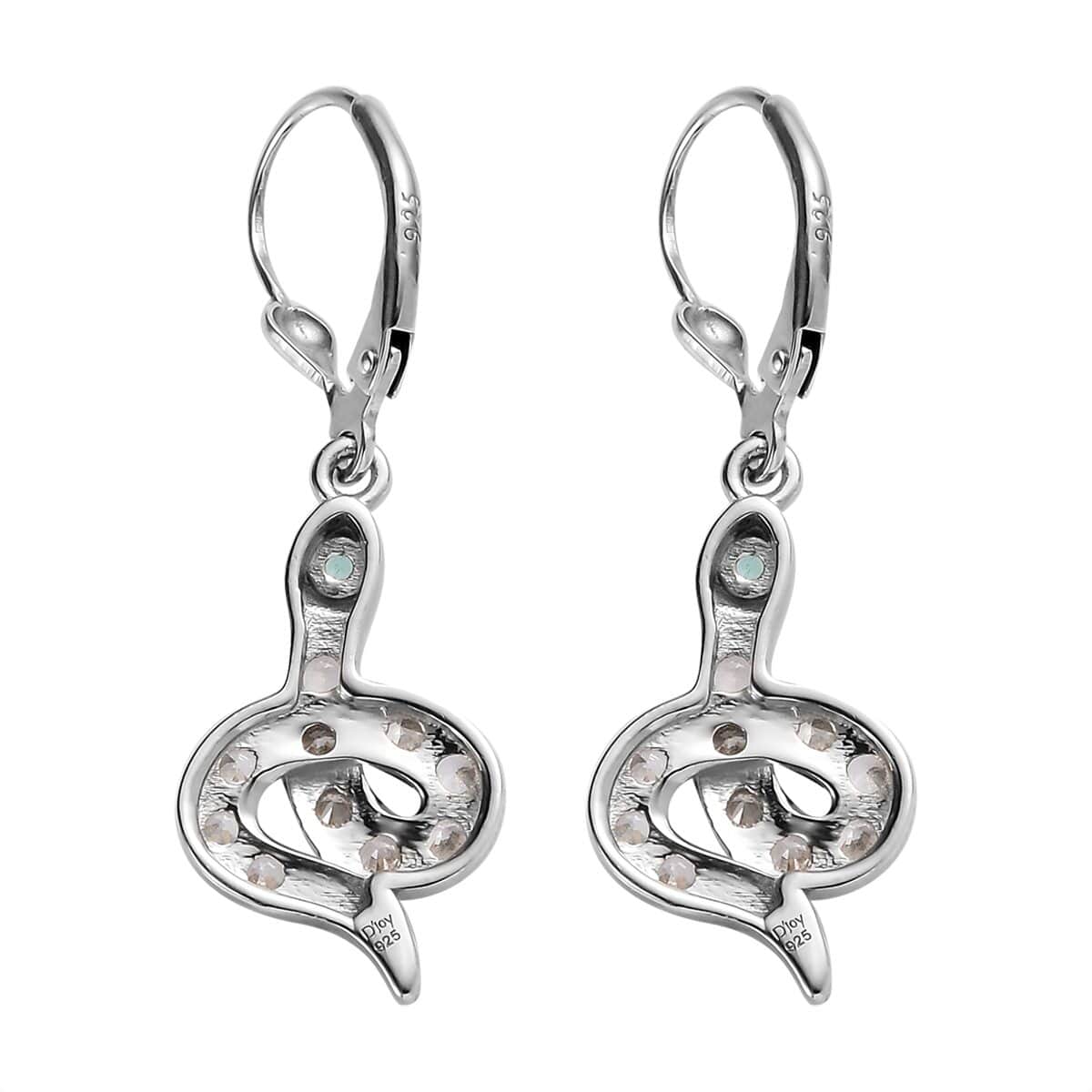 Brazilian Emerald and White Zircon Snake Earrings in Platinum Over Sterling Silver 1.70 ctw image number 3