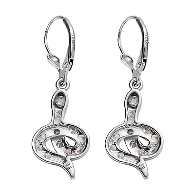Brazilian Emerald and White Zircon Snake Earrings in Platinum Over Sterling Silver 1.70 ctw
