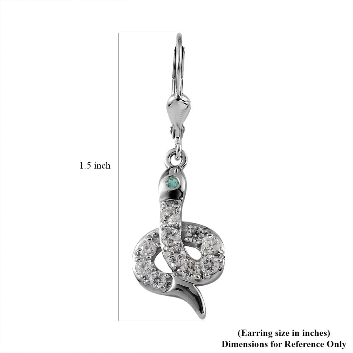 Brazilian Emerald and White Zircon Snake Earrings in Platinum Over Sterling Silver 1.70 ctw image number 4