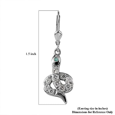 Brazilian Emerald and White Zircon Snake Earrings in Platinum Over Sterling Silver 1.70 ctw