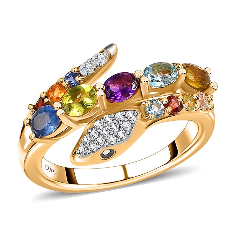 Sparkling Multi Gemstone Eternal Love Snake Ring|Thumb Ring in Vermeil YG Over Sterling Silver (Size 6.0) 1.35 ctw