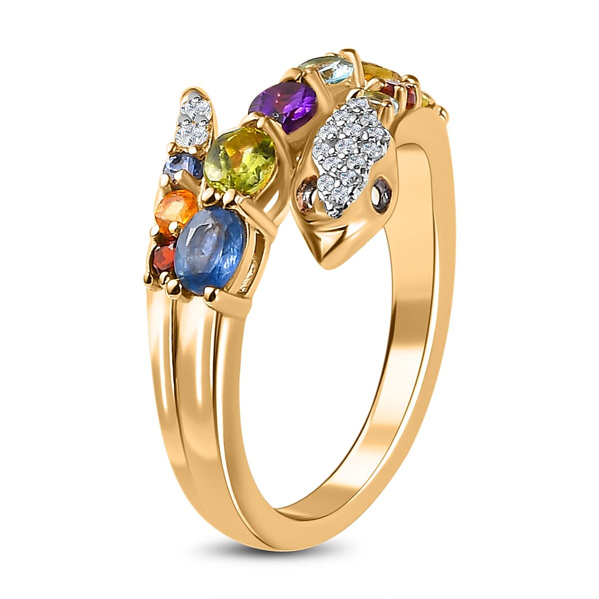 Multi Gemstone Eternal Love Snake Ring in Vermeil Yellow Gold Over Sterling Silver 1.35 ctw image number 3