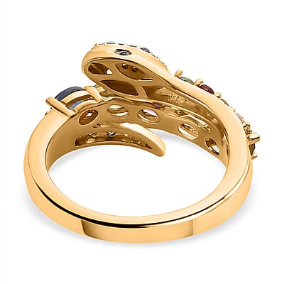 Sparkling Multi Gemstone Eternal Love Snake Ring|Thumb Ring in Vermeil YG Over Sterling Silver (Size 6.0) 1.35 ctw