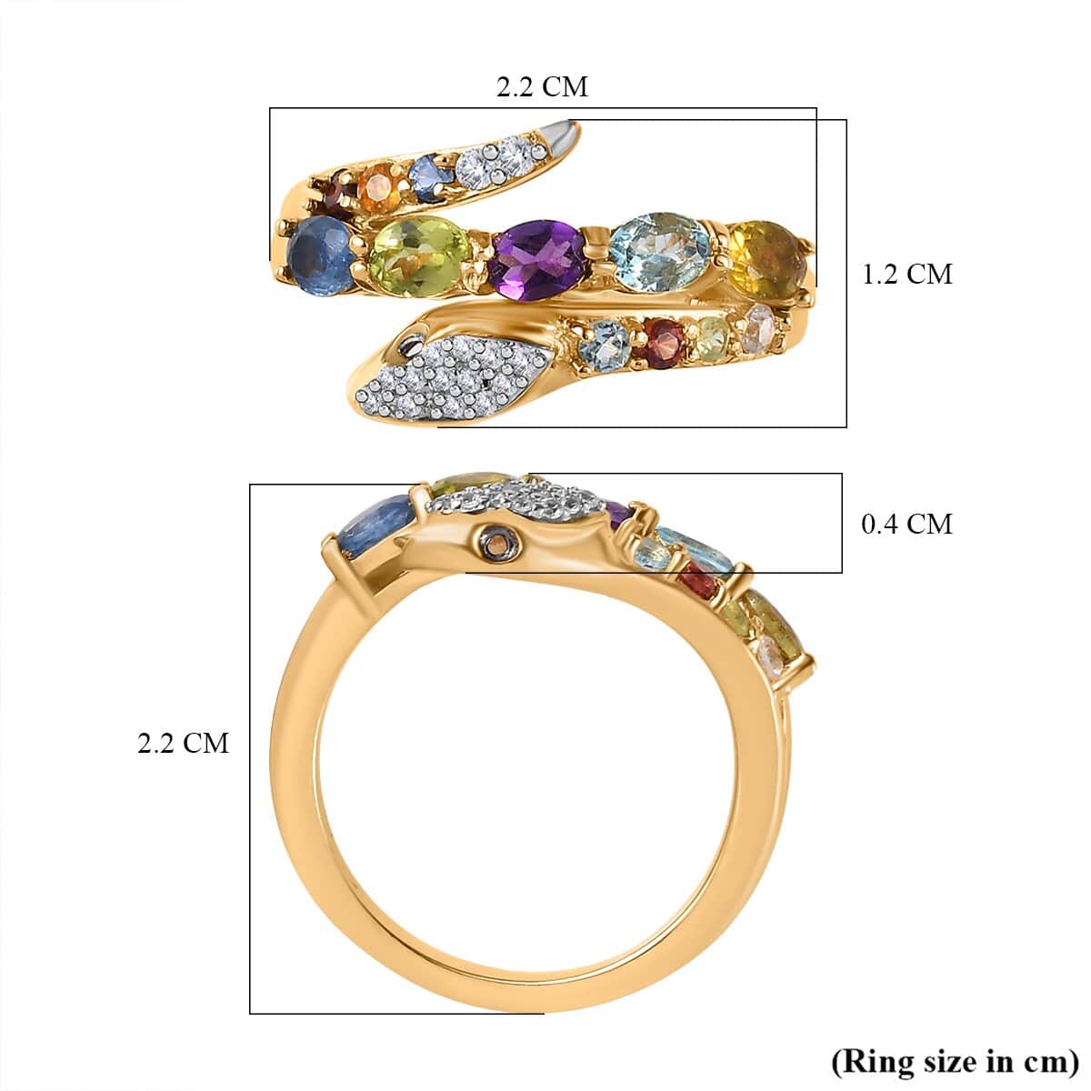 Sparkling Multi Gemstone Eternal Love Snake Ring|Thumb Ring in Vermeil YG  Over Sterling Silver (Size 6.0) 1.35 ctw