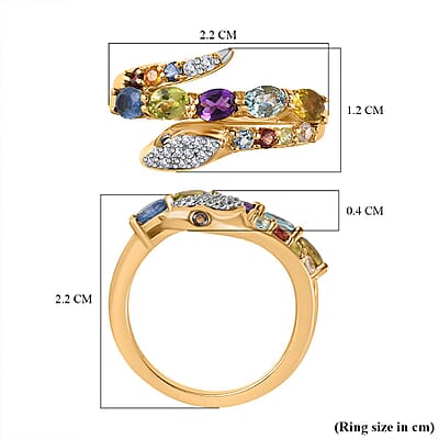 Sparkling Multi Gemstone Eternal Love Snake Ring|Thumb Ring in Vermeil YG Over Sterling Silver (Size 6.0) 1.35 ctw